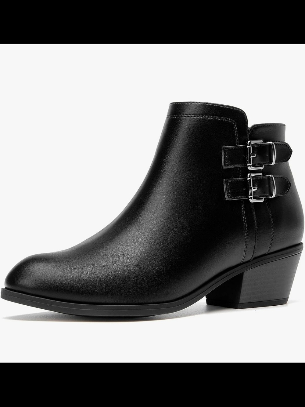 Women's Black Buckle Leather Ankle Booties Size 10